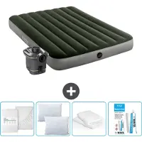 Intex Letto ad aria - Letto matrimoniale - 137 x 191 x 25 cm - Verde - Incluso pompa - lenzuolo matrimoniale - bacio - set di riparazione e protezione per cuscini