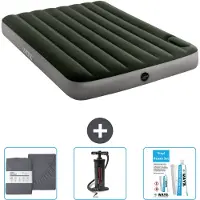 Intex Letto ad aria - Letto matrimoniale - 137 x 191 x 25 cm - Verde - Lenzuolo, pompa e kit di riparazione