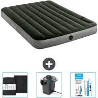 Intex Letto ad aria - Letto matrimoniale - 137 x 191 x 25 cm - Verde - Lenzuolo, pompa e kit di riparazione