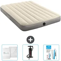 Intex Airbed - Letto matrimoniale - 137 x 191 x 25 cm - Beige - Include lenzuola - Pompa e kit di riparazione