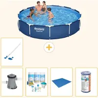 Bestway Piscina gonfiabile Steel Pro, rotonda, dimensioni 366x76 cm, composta da 6 parti, modello S22105