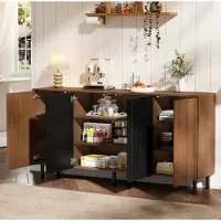 OKWISH Mobile contenitore multifunzionale con ampio spazio di stoccaggio e 4 ante, mobiletto per il soggiorno con vani portaoggetti suddivisi, in legno noce