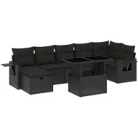 vidaXL Set di divani da giardino a 8 pezzi con cuscini in rattan nero