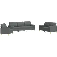 vidaXL set divano 3 pezzi con cuscini decorativi in tessuto grigio scuro