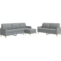 vidaXL set divano 3 pezzi con poggiapiedi in tessuto grigio chiaro