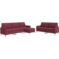 vidaXL set divano 3 pezzi con poggiapiedi in tessuto rosso vino