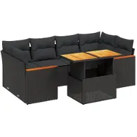 vidaXL Set di divani da giardino 7 pezzi con cuscini in polirattan nero