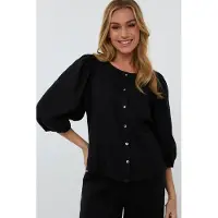 Esqualo Blouse R-neck Linen Black Taglia: S | Maglie a manica lunga Outlet | Donna | Nero