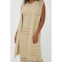 Esqualo Gillet Long Fancy Open Knit Lurex Light Sand Taglia: XS/S | Gilet Outlet | Donna | Marrone