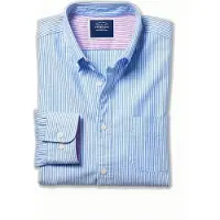 Charles Tyrwhitt Cf Blue & White Button-down Collar Washed Oxford Bengal Stri Taglia: S | Camicie Casual Outlet | Uomo | Blu