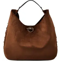 Liu jo borsa a spalla hobo grande con borchie in camoscio tabacco