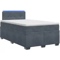 Syfax Letto con boxspring, materasso e illuminazione LED, colore grigio scuro, dimensioni 120 x 200 cm, rivestito in velluto