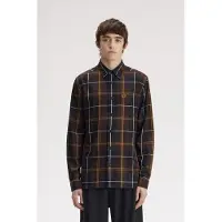 Fred perry per uomo. M3457 Camicia di tartan in saia marrone (L), Casual, Cotone, Manica lunga
