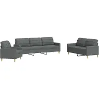 vidaXL Set divano 3 pezzi in tessuto grigio scuro