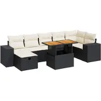 vidaXL Set di divani da giardino 5 pezzi con cuscini in polirattan nero acacia