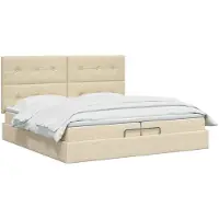 vidaXL Letto con pouf integrato, materasso e luci LED, colore crema, 200 x 200 cm, rivestito in tessuto