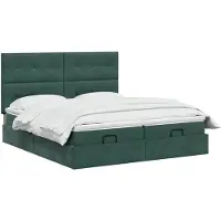 vidaXL Letto contenitore con materasso e luci LED, verde scuro, 160 x 200 cm, rivestito in velluto