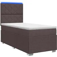 Syfax Letto boxspring LED con materasso marrone scuro 90 x 200 cm tessuto