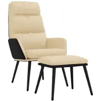 Syfax Poltrona Relax con Sgabello Crema in Tessuto e Pelle finta