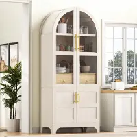 OKWISH Pensili da cucina con cassetto e maniglie in metallo, mobile contenitore alto con ripiani regolabili, mobile contenitore alto multifunzionale, colore bianco