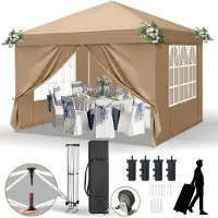 Sonstiges Gazebo da esterno 3x3 metri, color kaki, con 4 pannelli laterali, impermeabile, protezione UV 50+