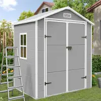 Sonstiges Casetta da giardino resistente alle intemperie, 3,9 m³, realizzata in resina plastica, colore grigio e bianco, dimensioni 183x137x210 cm, con finestra