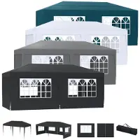 LZQ Gazebo da giardino bianco, dimensioni 3x6 metri, con 6 pannelli laterali, protezione UV e altezza regolabile