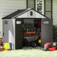 Sonstiges Casetta da giardino in plastica, resistente agli agenti atmosferici e ai raggi UV, a doppia parete, dimensioni 2,3 x 1,8 metri, colore grigio, con serratura e sistema di ventilazione del tetto