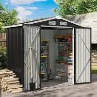 Sonstiges Capanno per attrezzi in metallo, dimensioni 200x188x123 cm, colore nero, con struttura per fondamenta, resistente alle intemperie, dimensioni 6x4 piedi