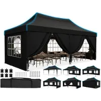 Quictent Tenda da giardino 3x6 metri, impermeabile, con pareti laterali, protezione UV 50+, struttura in acciaio, tetto a spiovente, colore nero