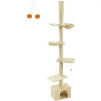 BellaFurn Albero per gatti da parete, con altezza regolabile da 231 a 291 cm, colore beige, dimensioni 45 x 30 cm