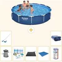 Bestway Piscina gonfiabile Steel Pro, rotonda, dimensioni 366x76 cm, composta da 8 elementi, modello S21601