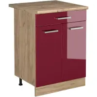 Vicco Mobiletto base cucina R-Line Rosso lucido/Rovere dorato 60 cm con cassetto piano di lavoro Rovere dorato, Model 61203