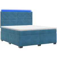 Syfax Letto boxspring con materasso e testiera blu, 160 x 200 cm, in velluto