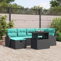 Prolenta Maison Exclusive - Set da giardino composto da 7 pezzi, divano e poltrone, in rattan sintetico nero
