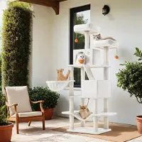 BellaFurn Albero per gatti – Torre da arrampicata – Centro giochi – Protegge i mobili – 55 x 45 x 168 cm – Bianco crema