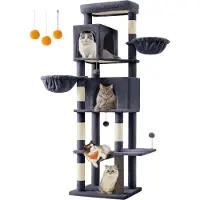 BellaFurn Albero per gatti – Torre per gatti – 2 rifugi – 190,7 cm – Grigio