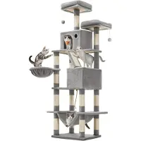 BellaFurn Albero per gatti con tiragraffi – Albero da arrampicata – 60 x 50 x 206 cm – Grigio – Realizzato in peluche e sisal