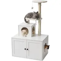 Relaxdays , tiragraffi per gatti con armadietto per la lettiera, dimensioni: 133x78x49 cm, pali in sisal e cuccia, aspetto legno, torre per gatti, colore bianco