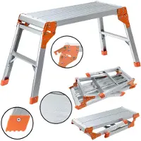 Craftfull Piattaforma di lavoro CF-107A | Piattaforma di lavoro - Pieghevole - Antiscivolo - Alluminio - Mobile - Banco di lavoro pieghevole - Piattaforma - 150 kg (Argento/Arancione)