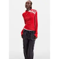 Desigual , Maglione a costine asimmetrico 100% cotone, Donna, Cotone, Rosso, L