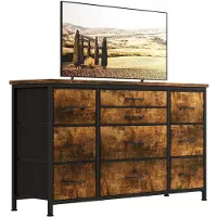 Sonstiges Comodino con 10 cassetti imbottiti e 3 prese di corrente, mobile TV, mobiletto portaoggetti per ingresso, 121 cm, colore marrone