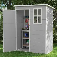 Sonstiges Casetta da giardino resistente alle intemperie, dimensioni 152 x 92 x 192 cm, realizzata in resina plastica, con porta con serratura, colore grigio e bianco