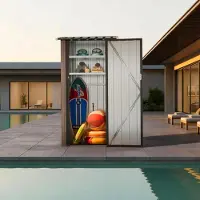 Sonstiges Capanno per attrezzi da giardino con 2 ripiani, con serratura, resistente alle intemperie, color marrone, dimensioni 3x2 piedi