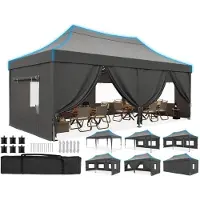 Quictent Gazebo da esterno 3x6 metri, impermeabile, con pareti laterali, protezione UV 50+, struttura in acciaio grigio