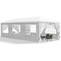 Alightup Gazebo da giardino, tenda per feste, 3x9 metri, impermeabile, con protezione UV, colore bianco, con 8 pannelli laterali