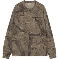 Carhartt WIP - T-shirt ampio in cotone biologico - L/S Feather Tree T-Shirt Camo Feather Tree Khaki Shungite Garment Dyed per Uomo in Cotone - Taglia L - Kaki
