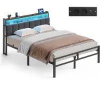 Vasagle Letto in metallo , 140 x 200 cm, con testiera, spazio contenitivo e illuminazione LED
