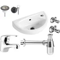 Creavit 6W1 KIT: Lavabo piccolo in Vetroceramica da appendere 39x23cm
