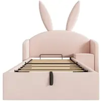 STILVORA Letto imbottito 90x190 cm con testiera a orecchie di coniglio, letto con contenitore idraulico, lettino per bambini con comodino, velluto rosa
